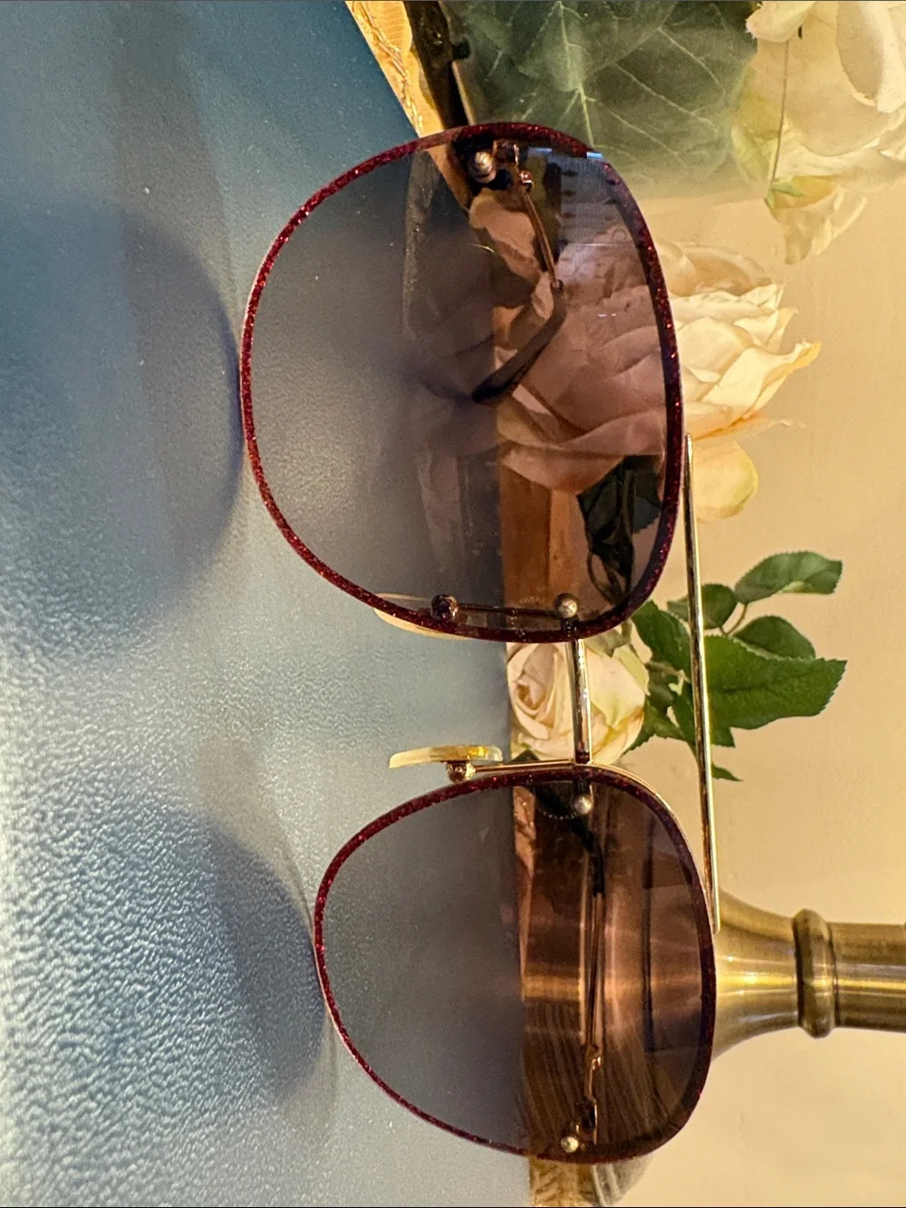 Gucci Women's Sparkling Red Rim Sunglasses with Brown Gradient Lenses